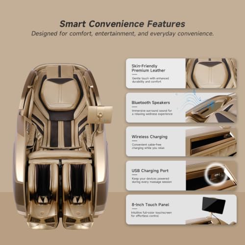 Image of ROTAI R-AUREX Advanced 4D Luxury Zero Gravity Recliner Chair with Cycling Mode & 12 Auto Programs | Full Airbag Coverage with Touch Control & Charging for Home & Office (Champagne)