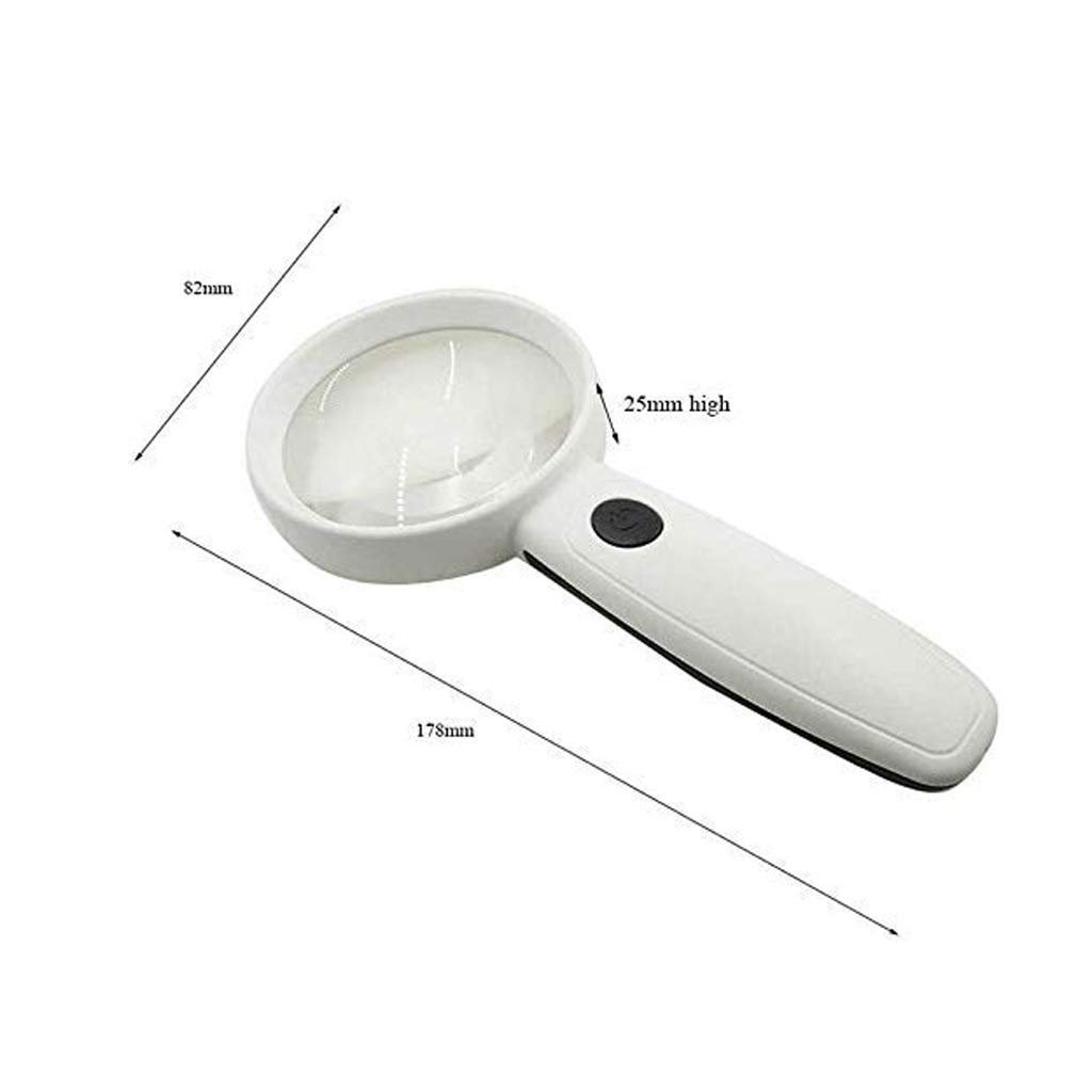 Lupa de Mano con luz LED, Lente de Lectura, Lupa para joyería, Color Blanco, para el Mantenimiento de Personas Mayores.