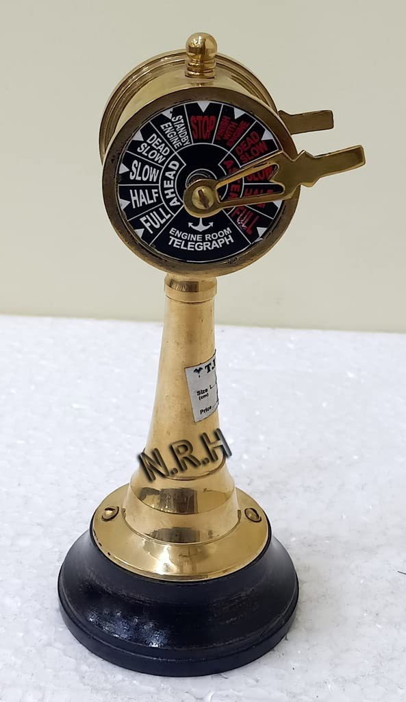 Vintage Brass Ship Telegraph Antique Engine Room Decorative Wooden Base Telegraph Home & Office Decor
