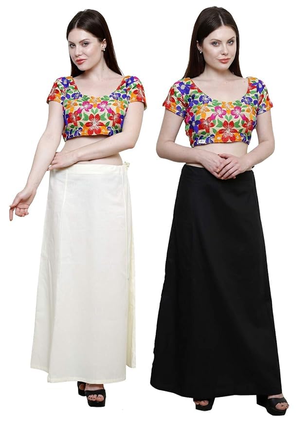 vinodratna Combo of Women's Cotton Solid Inskirt Saree Petticoats (Free Size) | Cream | Black-picture-1