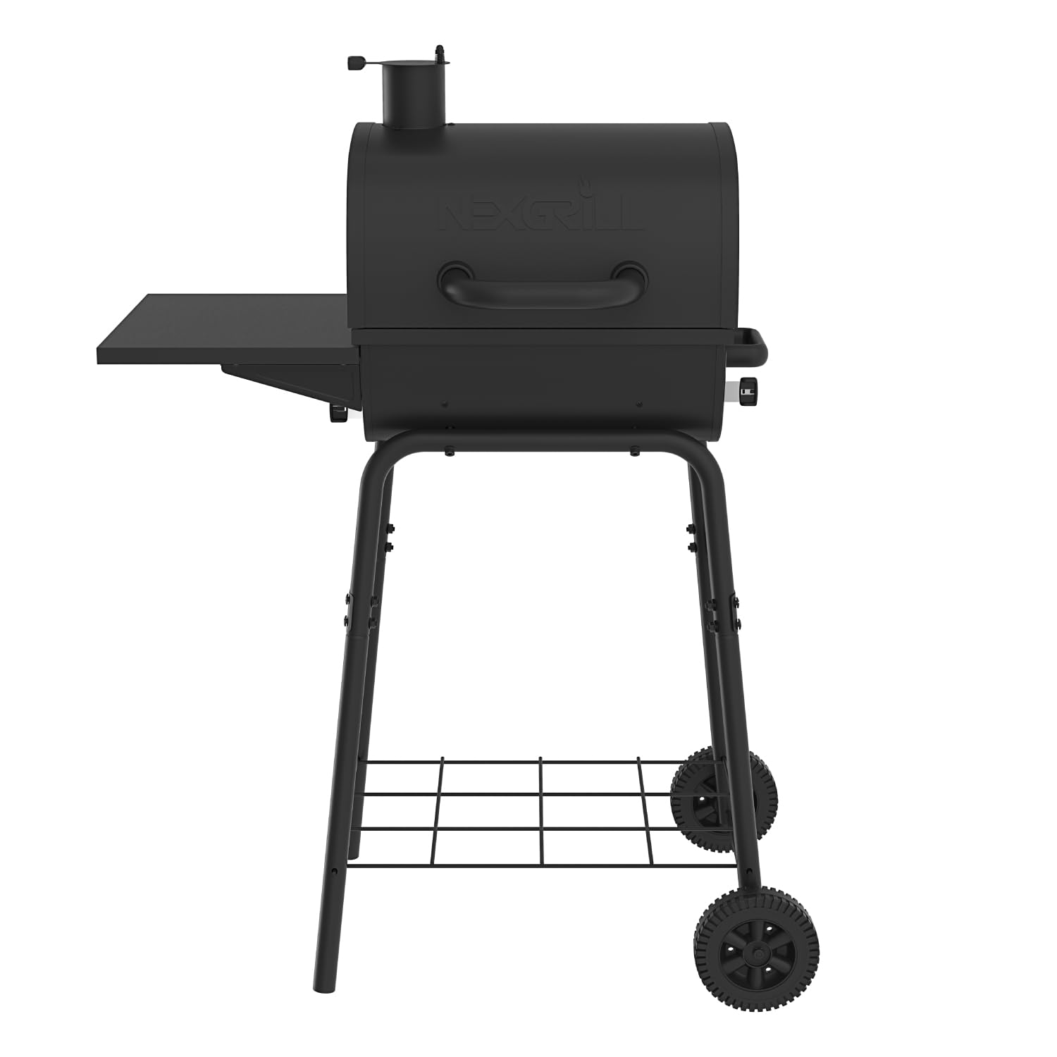 Nexgrill 17.5" Charcoal Grill with Side Shelf, 349 SQ In Cooking Space, Adjustable Chimney, Air Dampers, Temperature Gauge, Warming Rack, Barrel Smoker Grill for Camping, Picnics, and More - 810-0063