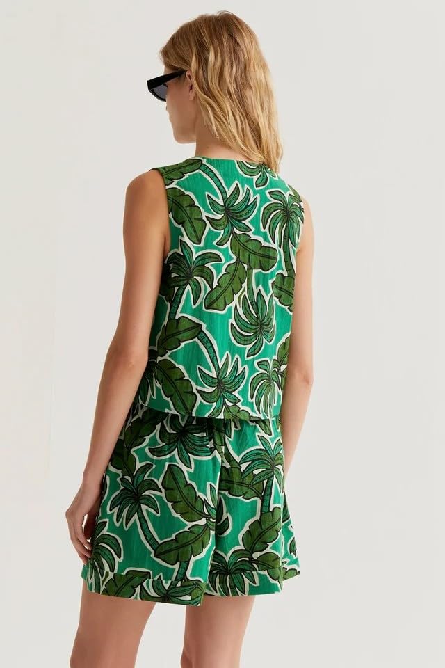 Chaleco de punto Compania Fantastica con estampado verde de palmeras 4