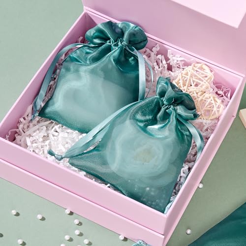 Image of QIANF 20 Pcs Dark Green Small Organza Bags 4X6 inch for Wedding Favors with Drawstring, Mini Mesh Gift Bags Jewelry Pouch for Candy Bridal Shower Party Favor Baby Shower Christmas