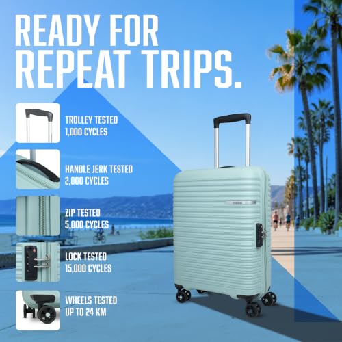 Image of American Tourister Liftoff+|Small Size Cabin Trolley Bag (55 cm) for Travel|360 8 Wheel Spinner Travel Luggage|Hard Case Polypropylene (PP) Suitcase|Mounted TSA Lock|Seafoam Blue