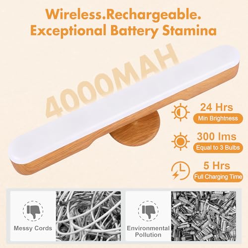 Image of cambk Set of 2 Wireless Vanity Makeup Lights for Mirror, Rechargeable LED Stick On Light Bar for Bathroom Mirror with Dimmable 3 CCT, Long Battery Life Cordless Light for Vanity Desk(Light Brown)