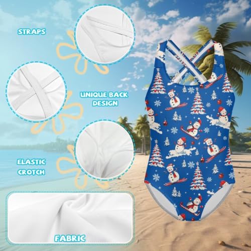 Image of Girls One Piece Swimsuits Quick Dry Beach Bathing Suit Crossback Swimwear 5-14 Years