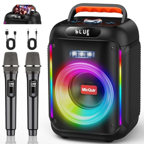 MicQutr Karaoke Machine mit 2 drahtlosen Mikrofones, Tragbaren Bluetooth Lautsprecher Box für Erwachsene/Kinder mit RGB-Licht, Karaoke Anlage für Karaoke, Hausparty, PA-System...
