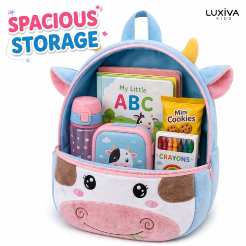 Image of Cartoon Plush Kids School Bag 2-6 Years | Soft Toy Backpack for Boys & Girls | Toddler Nursery Preschool Bag | Lightweight Adjustable Straps
