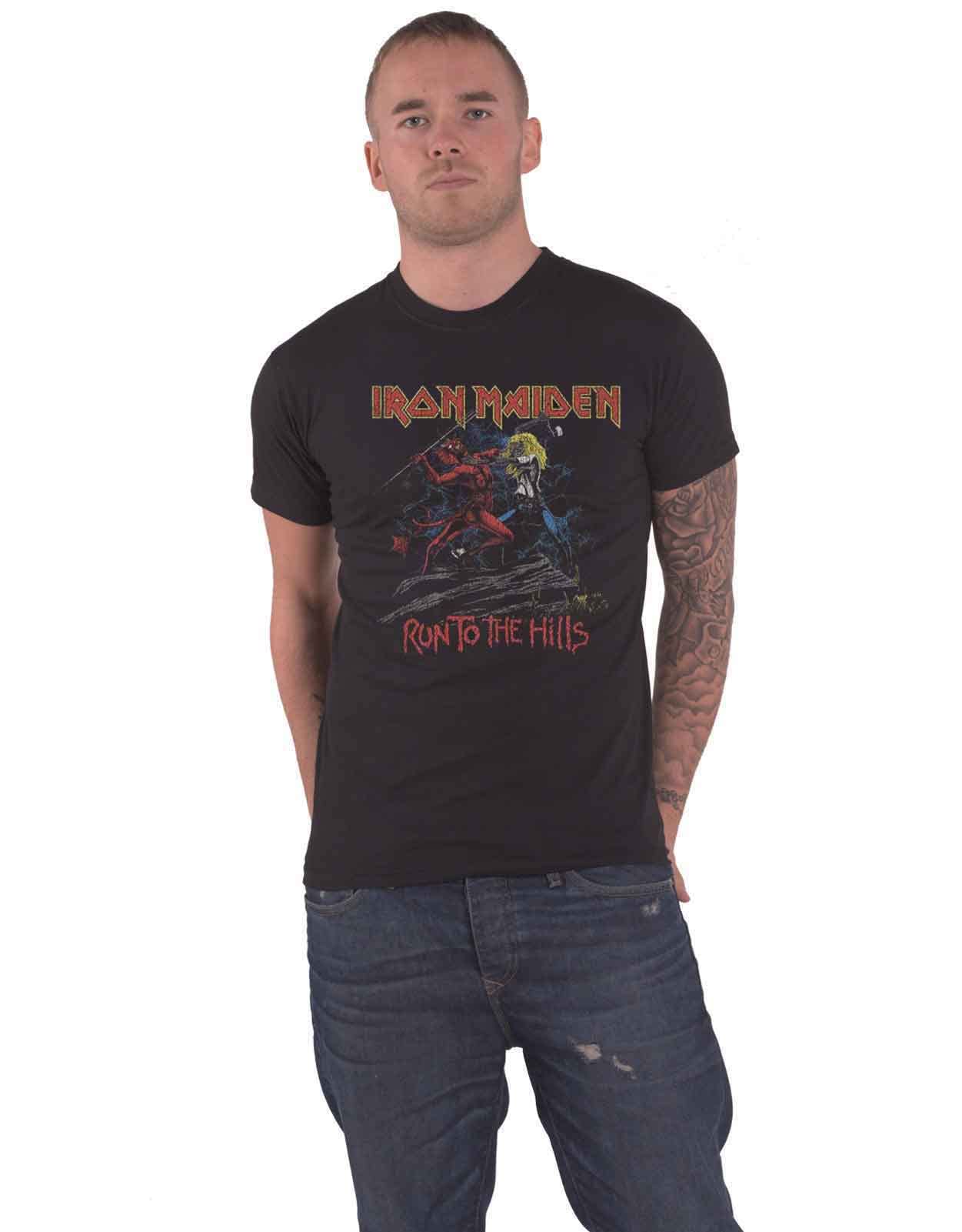 Iron Maiden T Shirt Number of The Beast Run to The Hills Distress Official Mens Medium Black