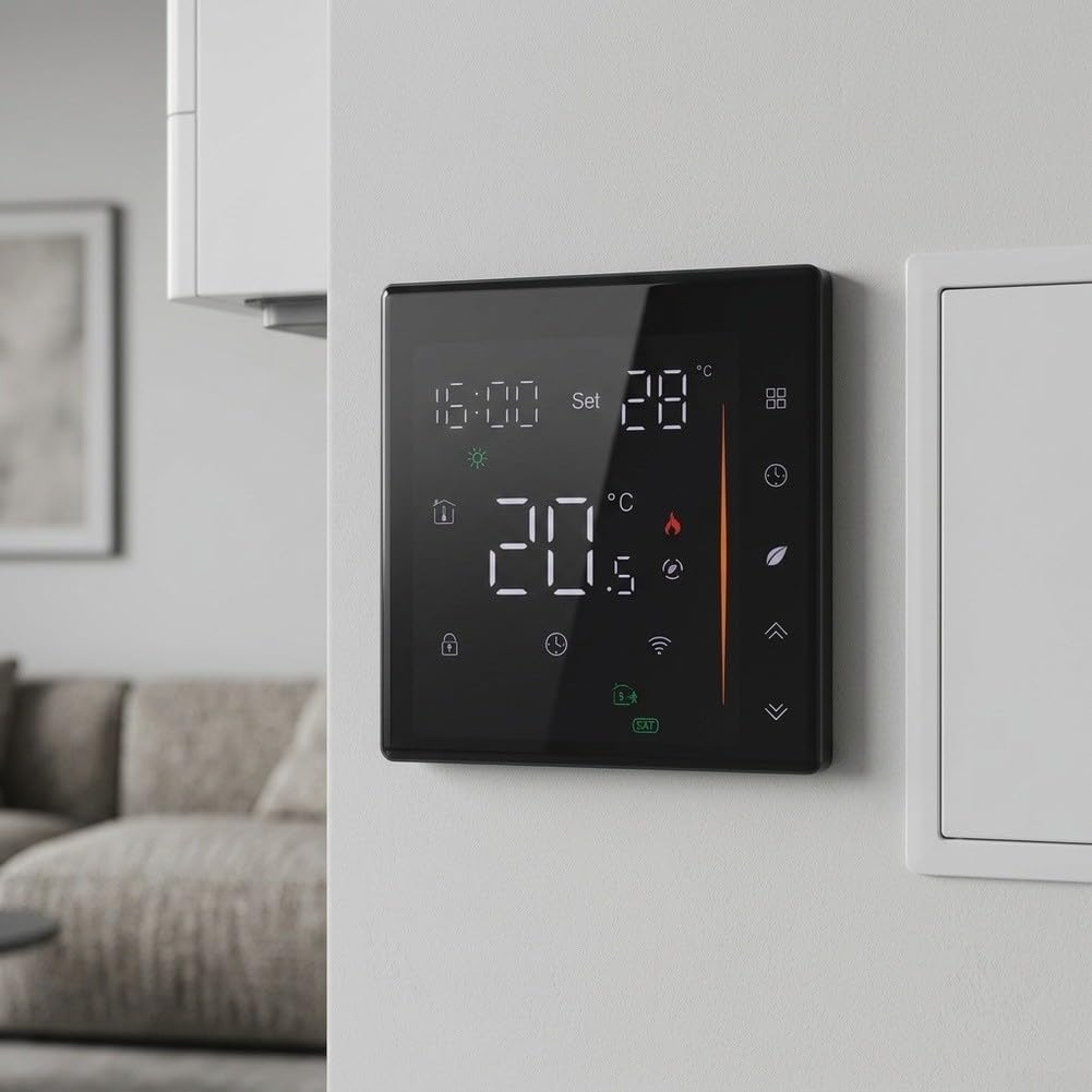 Metall Heizkörperthermostat mit LED Touch Display(Gray, wall-mounted)