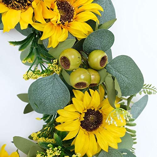 Idyllic 18"Artificial Sunflower Wreath Rustic Farmhouse Decorative Floral Wreath For Front Door Window Wedding Spring Outdoor thumb #6