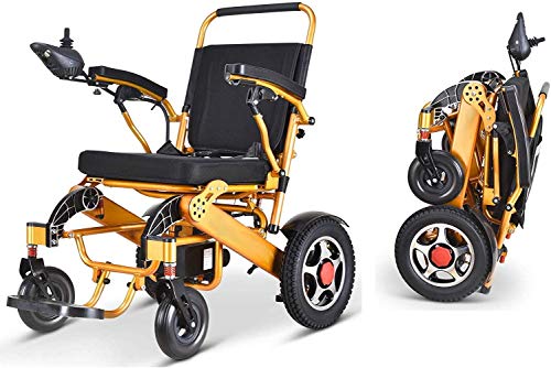New Model 2020 Fold & Travel Lightweight Motorized Electric Power Wheelchair Scooter, Aviation Travel Safe Electric Wheelchair Heavy Duty Power Wheelchair (19" Seat Gold) #TOP13