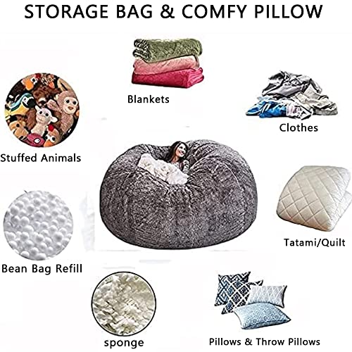 JaidWefj Faux Fur Bean Bag,Adults Luxurious Giant 5/6/7ft Huge Bean Bag