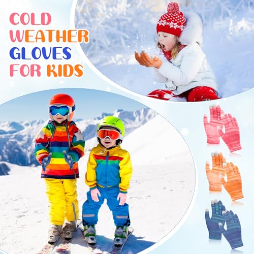 Image of 6 Pairs Kids Winter Gloves Knit Gloves for Kids Children Stretchy Double Yarn Touchscreen Mittens for Boys and Girls