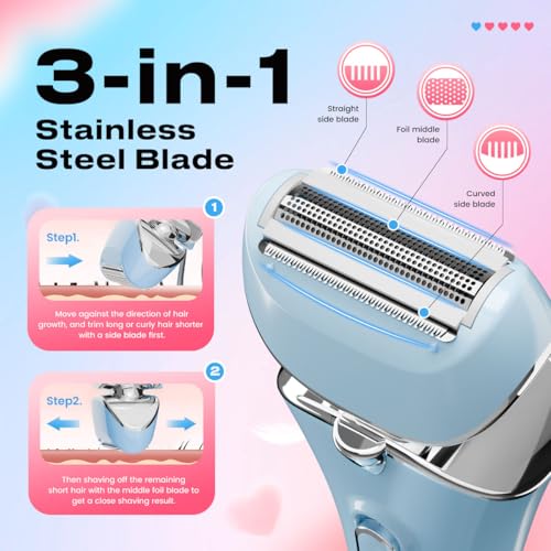 Image of PRITECH Electric Razor for Women Wet /Dry Electric Shaver for Women Blue | Waterproof Lady Shaver for Legs Arm Underarm Bikini Public Body Razor with One Extra Foil Blad, Portable Women Bikini Trimmer