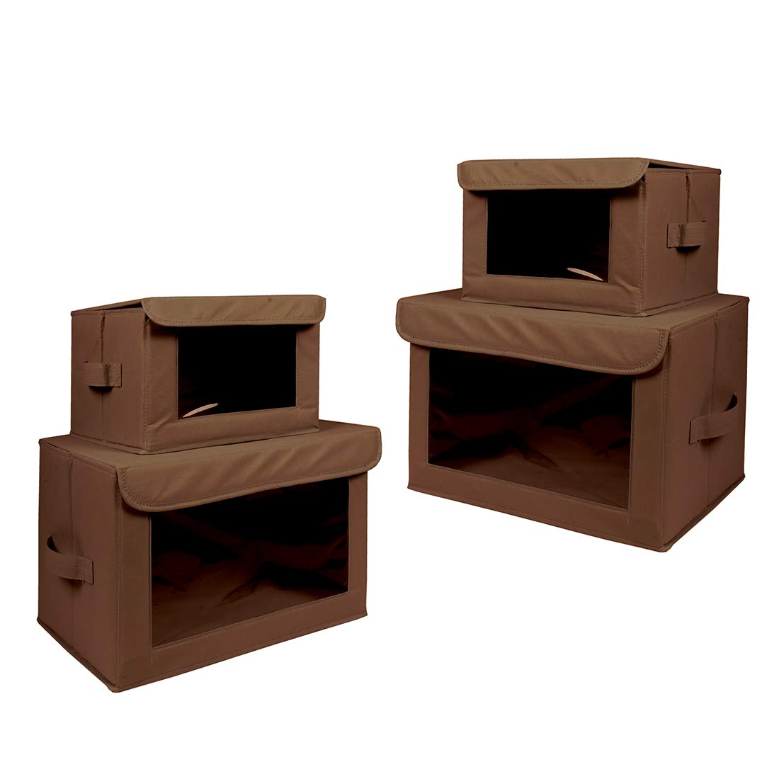 PrettyKrafts Flip Top Collapsible Storage Boxes for toys,Books, Clothes, Kids room shelves (Pack of 4), Brown