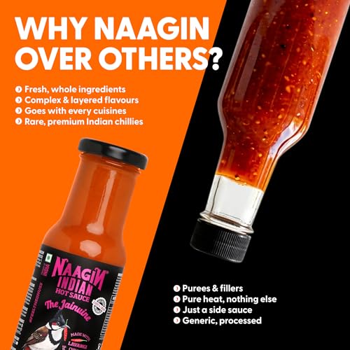Image of Naagin Jainuine Hot Sauce (215g) | Jain Friendly | No Onion, No Garlic | Mildly Spicy | Fruity & Balanced | Vegan | Dip, Cook | Perfect for Snacks, Indian Meals & Cooking (Pack of 2)