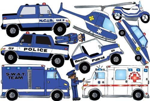 Police Wall Decals Stickers Cars and Truck Decor for Boys
