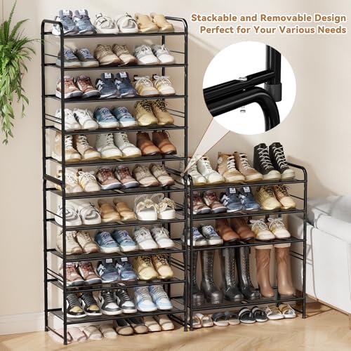 Image of MWQShoe Rack, 5 Tier 27 inch Wide Metal Mesh Shoe Organizer for Closet Holds up to 15-18 Pairs, Stackable, Black
