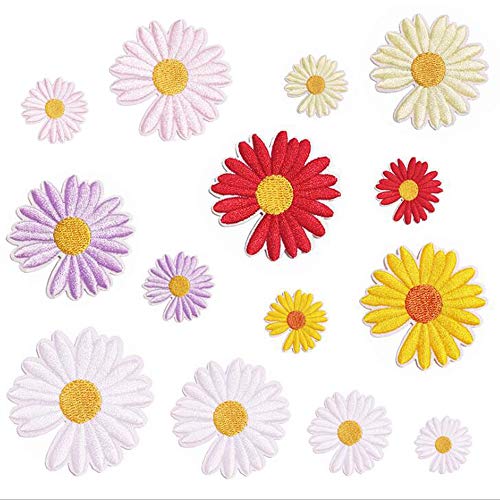 Embroidered Flowers Daisy Iron on Patch for Clothing Assorted Styles Embroidered Sew On/Iron On Patches Applique Clothes Dress Plant Hat Jeans Sewing Flowers Applique DIY Accessory (Daisy-1)