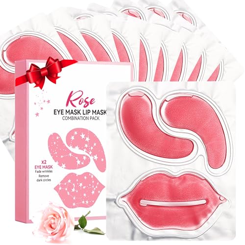 YMEYFAN 20 Pair Under Eye Mask & Lip Mask Skincare Set Rose Pink Lip Patches & Under Eye Patches for Puffy Eyes Dark Circles Dry Lips Lines Deep Hydrating Moisturizing Gifts for Mom Women
