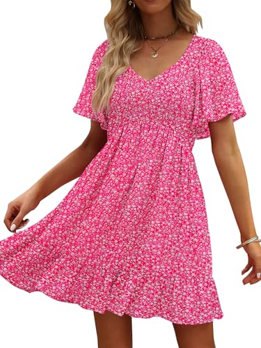 Image of UEAL Womens Cute Floral Smocked V Neck Flutter Sleeve Sundress with Pockets Casual Spring Summer Dresses for Women 2026