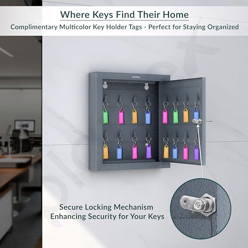 Image of Plantex Key Holder Box /GI Steel Key Cabinet with16 Key Holder for Wall /Lockable Key Storage Box for Home /Hotel /Shops /Office - Wall Mount (Grey)