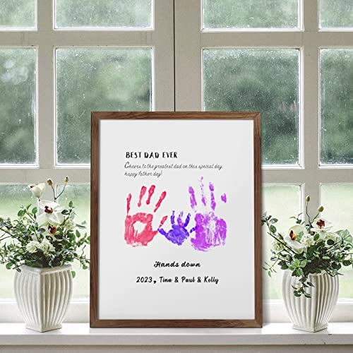 Tieener Custom Gift For Dad From Kids - Personalized Wood Frame Best Dad Ever Art Wall Decor For Husband From Wife Personalized Hands Printing Hanging Wood Frame Wall Art Name Wood Sign #TOP6