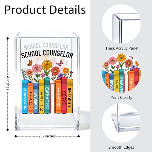Image of School Counselor Acrylic Pen Holder Makeup Organizer for Bookshelf