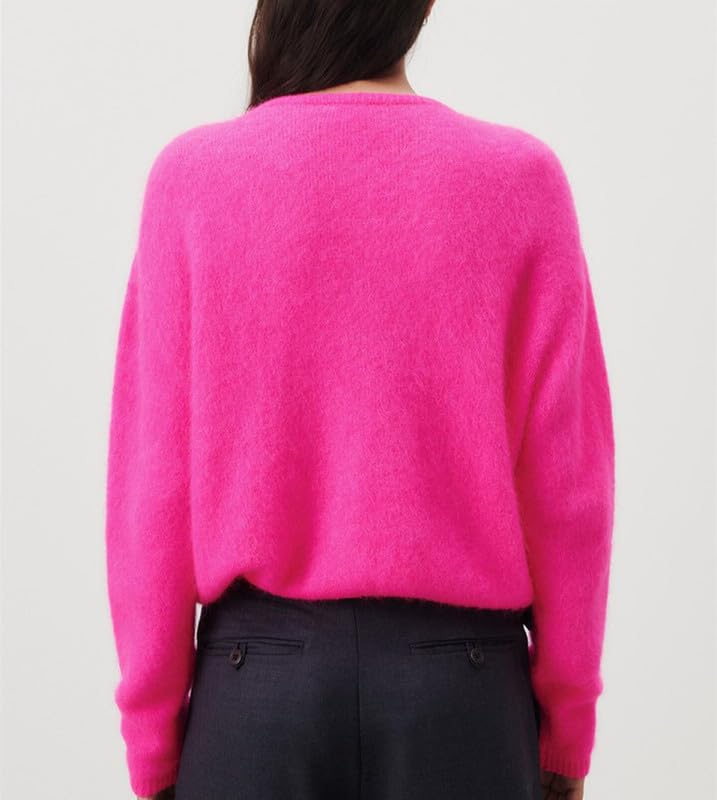 Image of Women Button Down Cardigan Long Sleeve Crewneck Sweater Vintage Lightweight Knit Jacket Fall Going Out Top