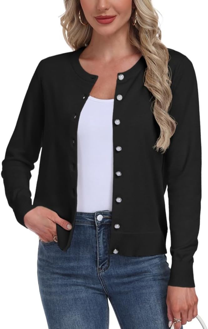 GRECERELLE Women's Cardigan Sweater Lightweight Casual Long Sleeve Crew Neck Button Down Knit Cardigans, S-2XL - Image 2