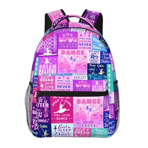 FLOW4U Dance Backpack Dances Bookbag Stuff Unisex Sports Travel Bag Gifts For Girls Kids Women Dancers Adults Teachers 16 Inch