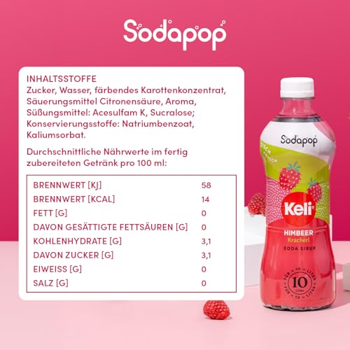 Sodapop Sirup Keli Himbeer, 500ml, für bis zu 10 Liter Fertiggetränk, kalorienarm, fruchtig 4
