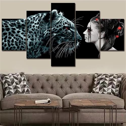Décoration de salon grand format avec ce diamond painting 5D léopard de 200x100cm