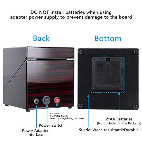 Kalawen Double Wooden Watch Winder for Automatic with Quiet Motor, Battery Powered or AC Adapter-5 Rotation Modes (Red)