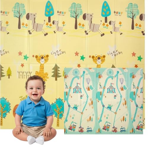 Edibaby, Alfombra Bebé Acolchada Plegable, Diseño Infantil, Colchoneta de Juegos para Suelo, Reversible, XPE, Tapete Baby Play Mat (Fun | 200x180 | 1 cm)