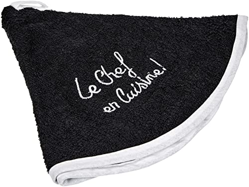 douceur d'intérieur, Essuie-Main Rond (Diamètre 60 cm) Cuistot Noir, Eponge Brodée