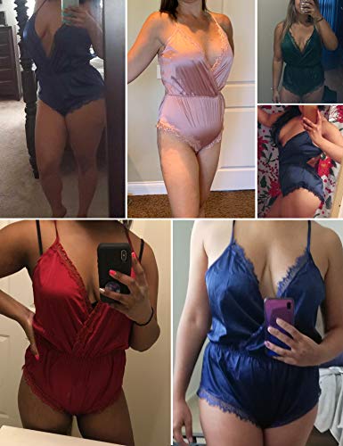 image for ADOME Pink Lingerie Women Valentine Lingerie Bodysuit V Neck Teddy Lac