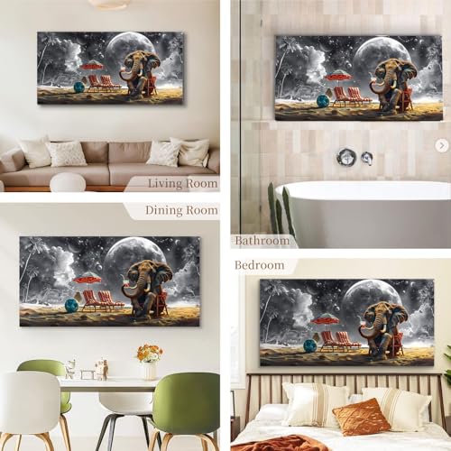 SERIMINO Large Canvas Wall Art, Fantasy Beach Elephant Pictures Wall Decor Living Room, Galaxy Space Abstract Canvas Prints Paintings, Animal Landscape Office Bathroom Decor Paintings 24"X48"
