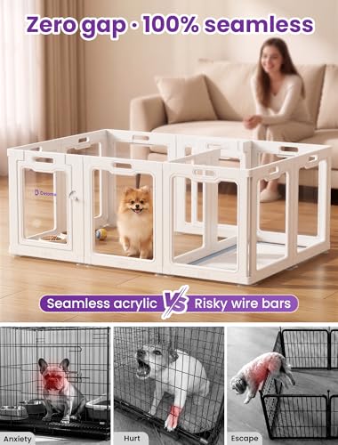 Image of DELOMO Clear Acrylic Indoor Dog Playpen, 24 inch H 12-Panel with 2 Doors, White
