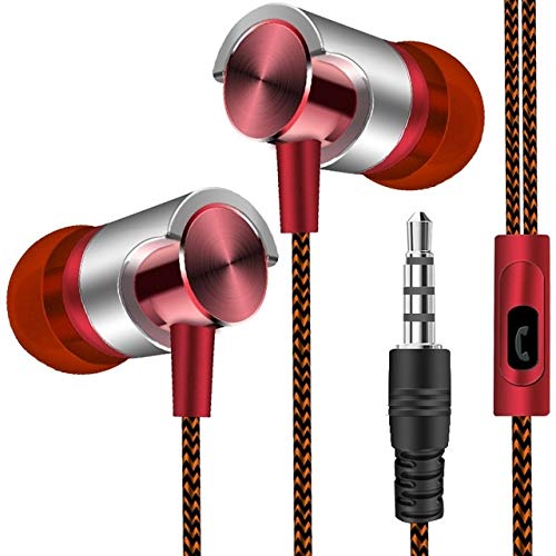 LWL ACD Metal Wired Earphone Super Bass Sound Headphones In-Ear Sport Headset with Mic (YELLOW) (Color : Red)