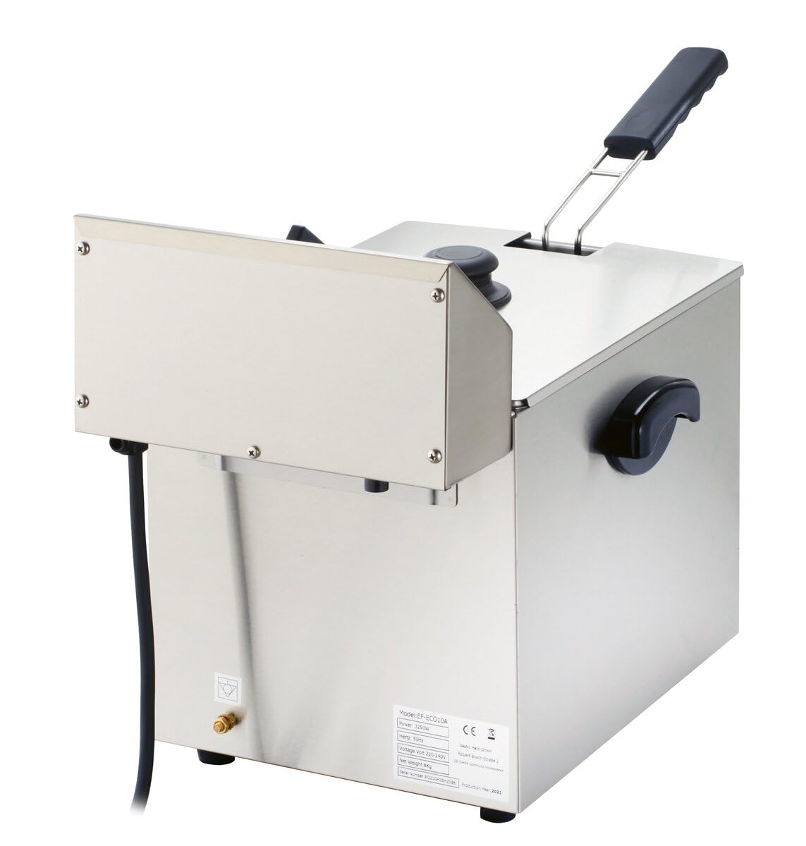 GastroHero Friggitrice elettrica da 10 l, in acciaio inox con rubinetto di scarico, termostato e protezione contro il surriscaldamento, friggitrice compatta ideale per ristoranti e gastronomia