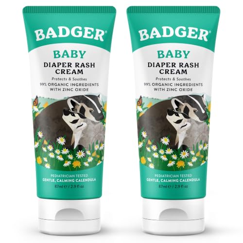 Badger Baby Diaper Rash Cream, Zinc Oxide, 2.9 fl oz (2-Pack)