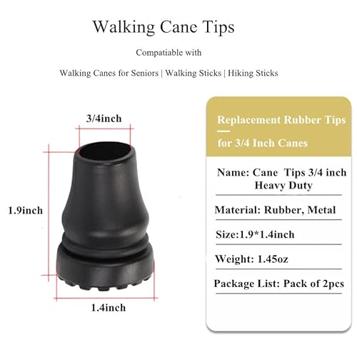 Rubber Cane Tips 3/4 Inch Heavy Duty Walking Cane Tips NonSlip Sturdy
