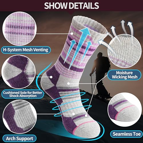Image of Anlisim Merino Wool Hiking Running Socks for Women, Boot Work Crew Socks