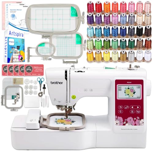 Brother PE545 Embroidery Machine with with 4 Embroidery Hoops Accessories & 40 Spools of Polyester Embroidery Thead