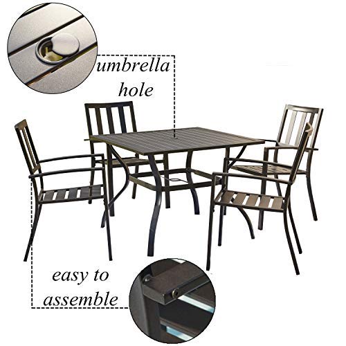 Image of LOKATSE HOME 5-Piece Outdoor Patio Dinning Furniture Set Metal Arm Chairs and Square Table with Umbrella Hole