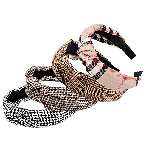 Headbands for Women Alice Bands Adult Boho Beauty Wide Houndstooth Hairpins Top Knot Turban Hairband No Slip Headwear Elastic Hair Hoops Fashion Hair Accessories 4Pcs - Image 2