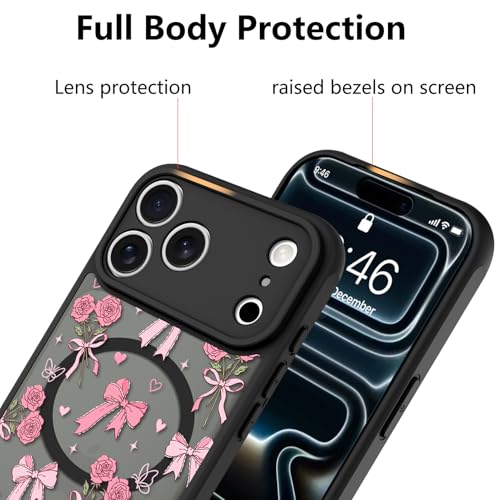 Image of KANGHAR Case for iPhone 17 Pro Max Bows Bouquet Pattern | [Compatible with Magsafe] Cute Flowers Florals Protective Magnetic Case for Girls Women Men