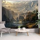 kampdream Fantasy World Tapestry, Mountain Forest Lake Landscape Tapestries, Wilderness Sunshine Nature Waterfall Tapestry for Bedroom Living Room Warm 36×48 inch